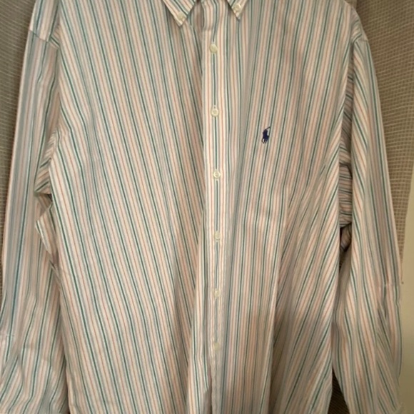 POLO RL GREEN & ORANGE FINE LINE LONG SLEEVE BUTTON DOWN SHIRT/SZ 2XL/PRE-OWNED - Picture 2 of 7